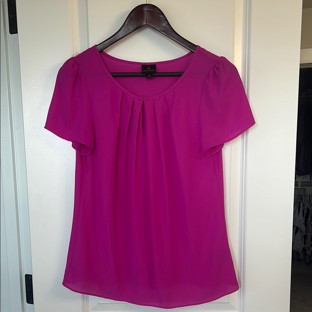 Worthington Pink Pleated Short Sleeve Blouse
